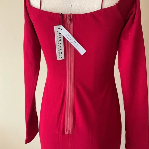 NWT Alice & Olivia Dorinda Red Off The Shoulder Midi Dress - Picture 5 of 16